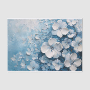 Papel De Seda Flores blancas azul de pintura acrílica