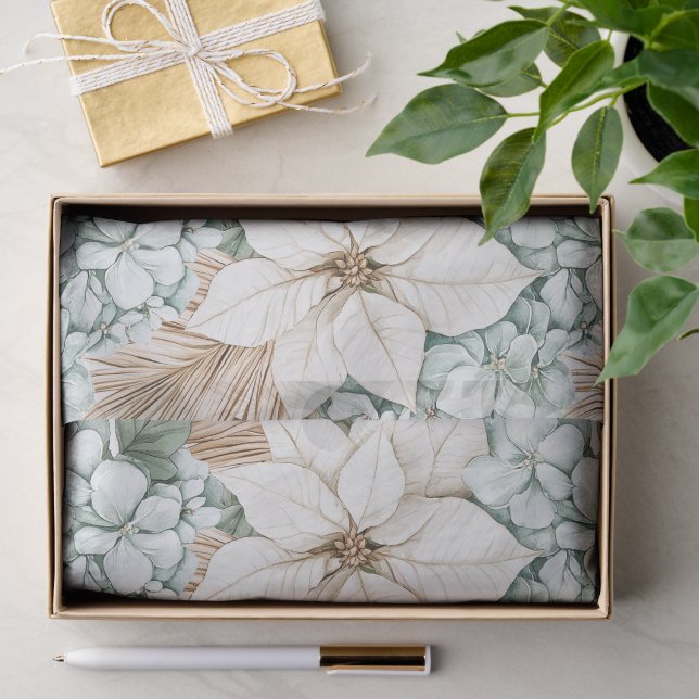 Papel De Seda Flores Blancas Azules Tropicales Boda (Regalo )