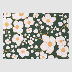 Papel De Seda Flores blancas centradas en el amarillo y fondo ve