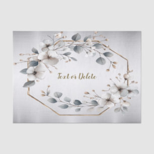 Papel De Seda Flores blancas color agua marco dorado plateado Ve