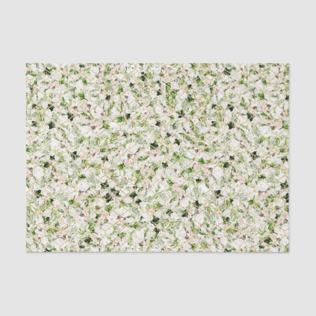 Papel De Seda Flores blancas con hojas verdes 2 (Anverso)