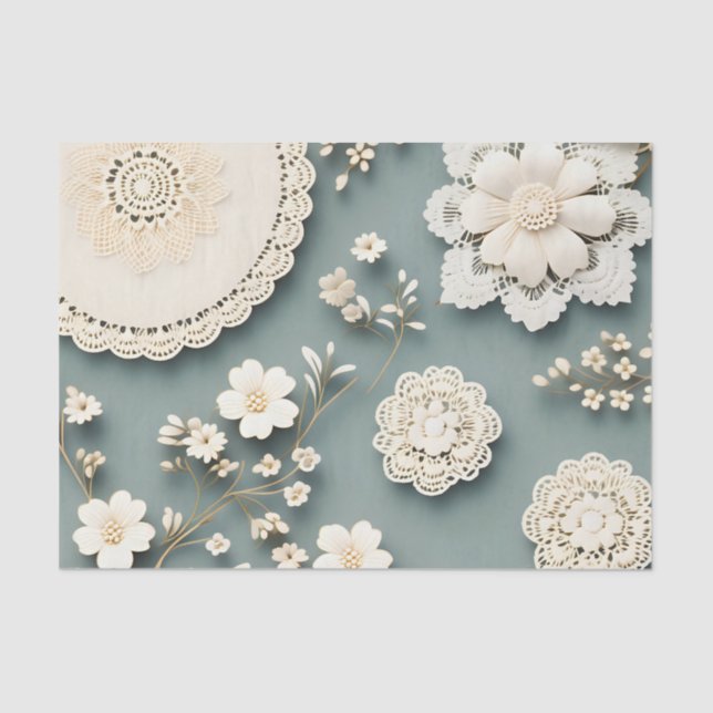 Papel De Seda Flores blancas de encaje modernas (Anverso)