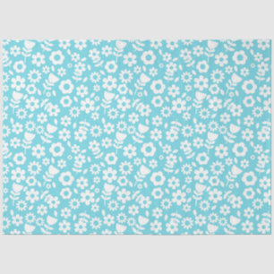 Papel De Seda Flores blancas de flor de primavera sobre azul