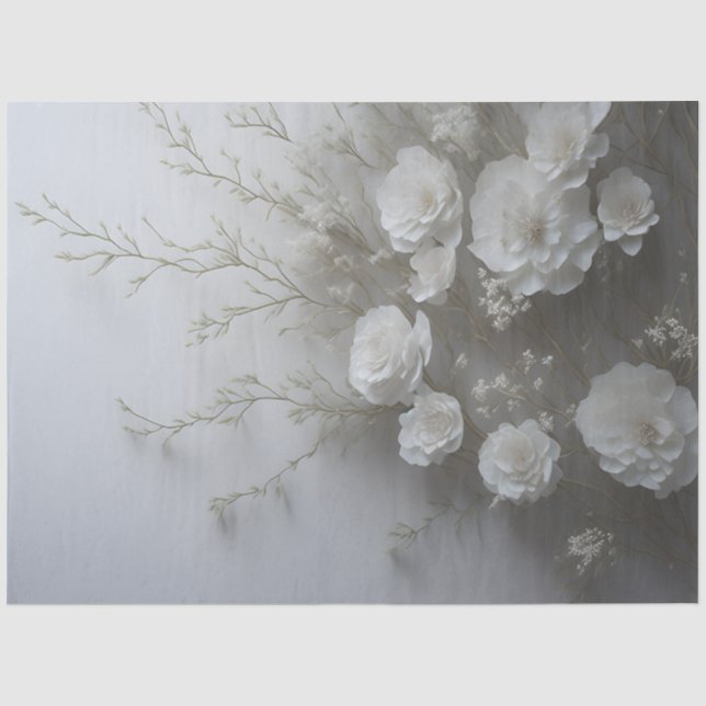 Papel De Seda Flores Blancas Elegantes Decoupage  (Anverso)