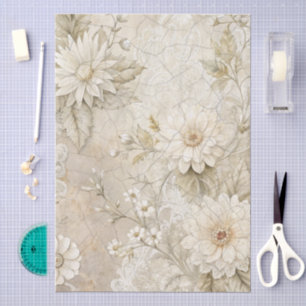 Papel De Seda Flores blancas elegantes efecto craquelado decoupa