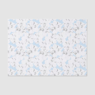 Papel De Seda Flores blancas en azul claro.