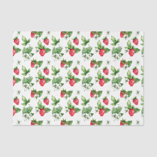 Papel De Seda Flores blancas, frambuesas rojas 2 (Anverso)
