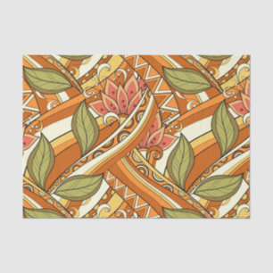 Papel De Seda Flores Blancas Naranjas Elegantes Y Swirl