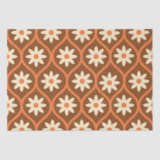 Papel De Seda Flores blancas retro sobre el naranja marrón vinta