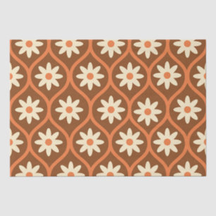 Papel De Seda Flores Blancas Retro sobre Ogee Vintage Marrón