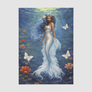 Papel De Seda Flores blancas sirena y mariposas decoupage