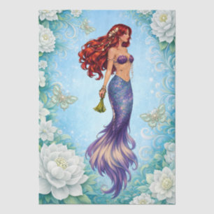 Papel De Seda Flores blancas sirena y mariposas decoupage