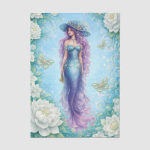 Papel De Seda Flores blancas sirena y mariposas decoupage
