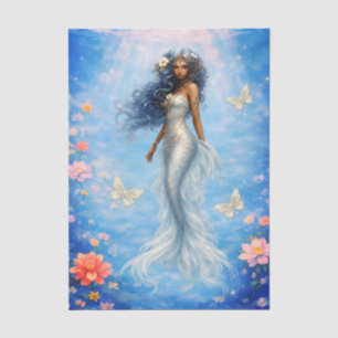 Papel De Seda Flores blancas sirena y mariposas decoupage