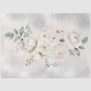 Papel De Seda Flores blancas sobre decoupage de tono plateado