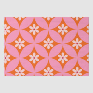 Papel De Seda Flores blancas sobre patrón de círculos rosados de