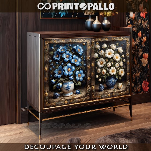 Papel De Seda Flores blancas y ceruleñas para el armario de 2 pu (Subido por el creador)