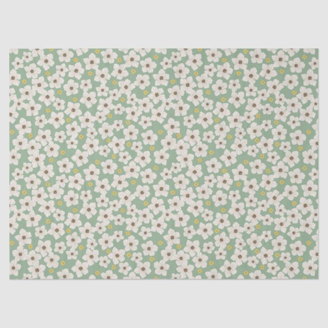 Papel De Seda Flores Blancas y Lindas de Primavera Patrón sobre  (Anverso)
