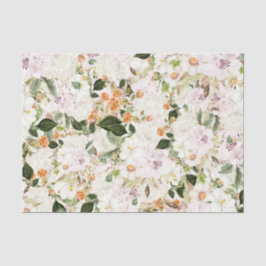 Papel De Seda Flores Blancos con Hojas Verdes
