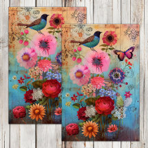 FLORES BOHO Y DECOUPAGE DE PÁJAROS