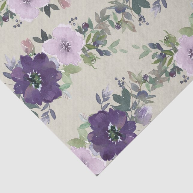 Papel De Seda Flores bonitas de acuarela morada (Detalle)