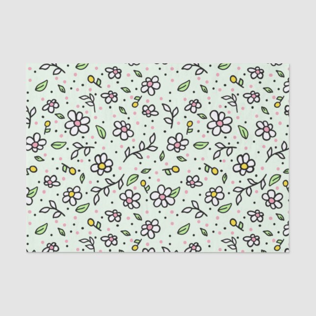 Papel De Seda Flores bonitas de margaritas garabateadas Patrón l (Anverso)