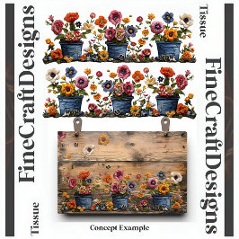 Papel De Seda Flores Bordadas En Macetas Decoupage I y D 018