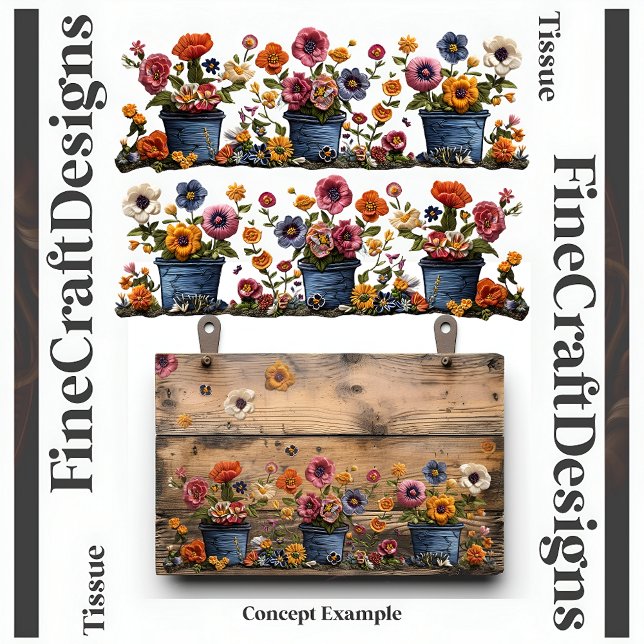 Papel De Seda Flores bordadas en macetas Decoupage L y R 018 (Subido por el creador)