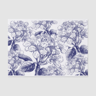 Papel De Seda Flores botánicas en desenlace azul