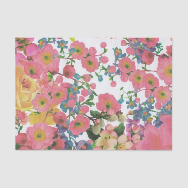 Papel De Seda Flores botánicas florales coloridas (Anverso)