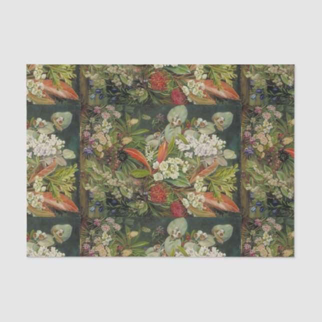 Papel De Seda Flores botánicas sobre fondo oscuro (Anverso)