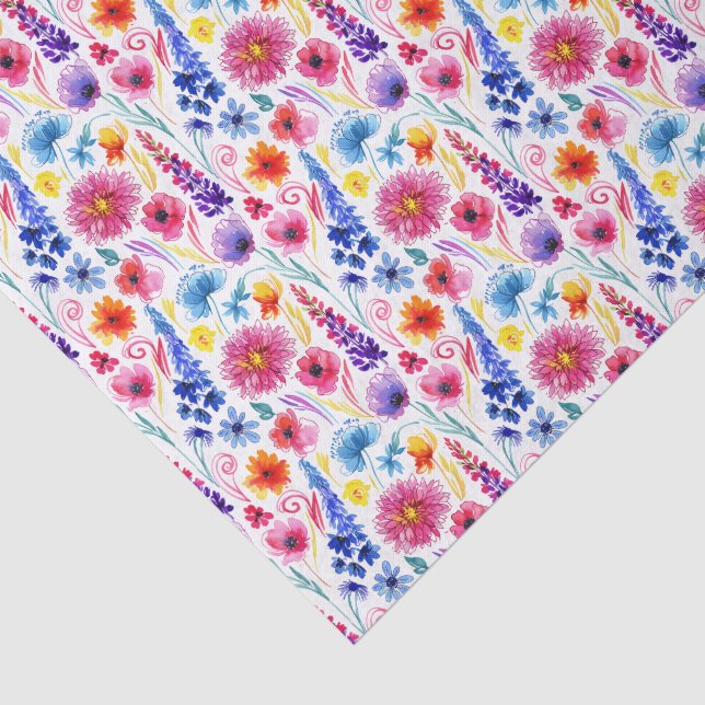 Papel De Seda Flores brillantes de estilo acuarela abstracta (Detalle)