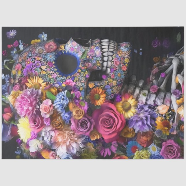 Papel De Seda Flores brillantes en el cráneo Decoupag3 Medios mi (Anverso)