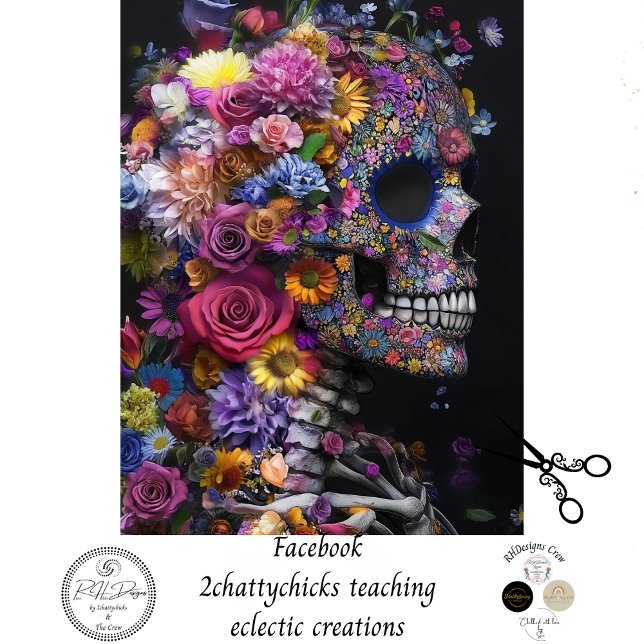 Papel De Seda Flores brillantes en el cráneo Decoupag3 Medios mi (Subido por el creador)