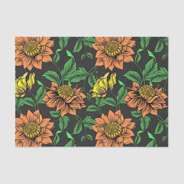 Papel De Seda Flores brillantes pop de fondo negro (Anverso)