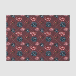Papel De Seda Flores Burgundy y Azules (Diseño 2 Serie Roja)
