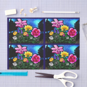 Papel De Seda Flores Caprichosas De Noche Decoupage