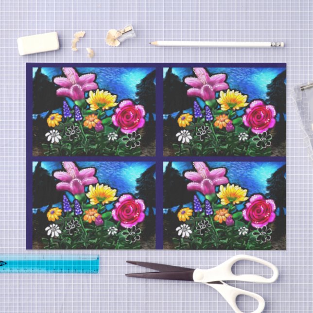 Papel De Seda Flores Caprichosas De Noche Decoupage (Artesanía)