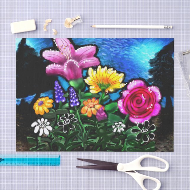 Papel De Seda Flores Caprichosas De Noche Decoupage (Artesanía)