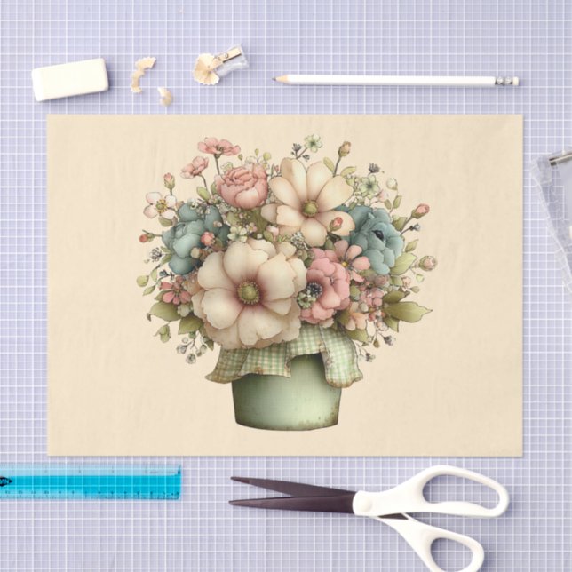 Papel De Seda Flores caprichosas en una maceta Cuadros (Artesanía)