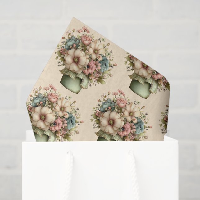 Papel De Seda Flores caprichosas en una maceta Patrón lindo (Bolsa de regalo)