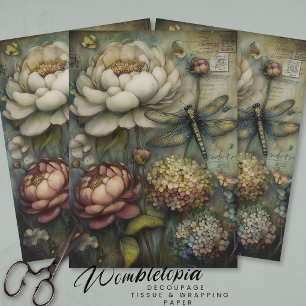 Papel De Seda Flores Caprichosas y Efímeras de Libélulas Decoupa