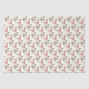 Papel De Seda Flores clásicas de época rosa claro y azul