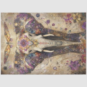 Papel De Seda Flores coloridas de elefante vibrante de descompos