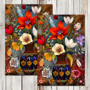 PAPEL DE SEDA FLORES COLORIDAS EN FLORERO DECOUPAGE