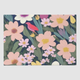 Papel De Seda Flores coloridas rosa preciosa etiqueta de regalo