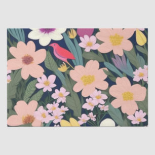Papel De Seda Flores coloridas rosa preciosa etiqueta de regalo