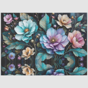 Papel De Seda Flores coloridas y hojas fondo negro