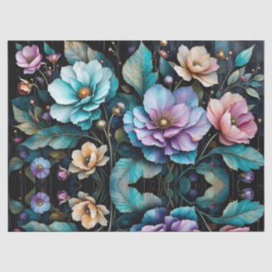 Papel De Seda Flores coloridas y hojas fondo negro