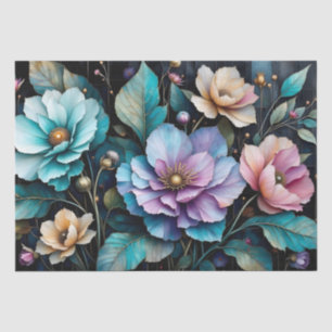 Papel De Seda Flores coloridas y hojas fondo negro II